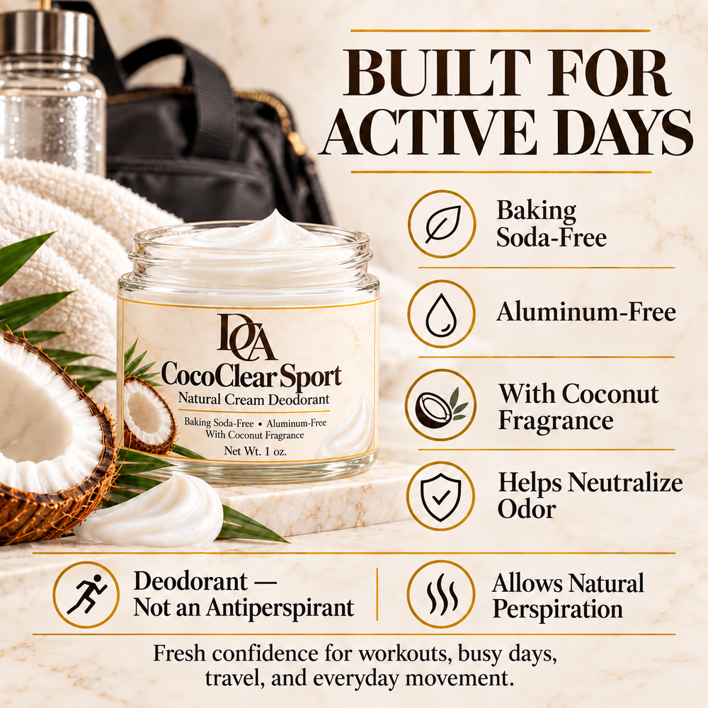 DCA CocoClear Sport Natural Cream Deodorant – Baking Soda-Free, Aluminum-Free, 1 oz