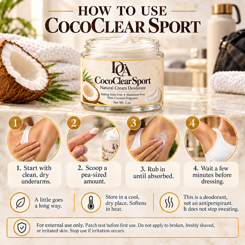 DCA CocoClear Sport Natural Cream Deodorant – Baking Soda-Free, Aluminum-Free, 1 oz
